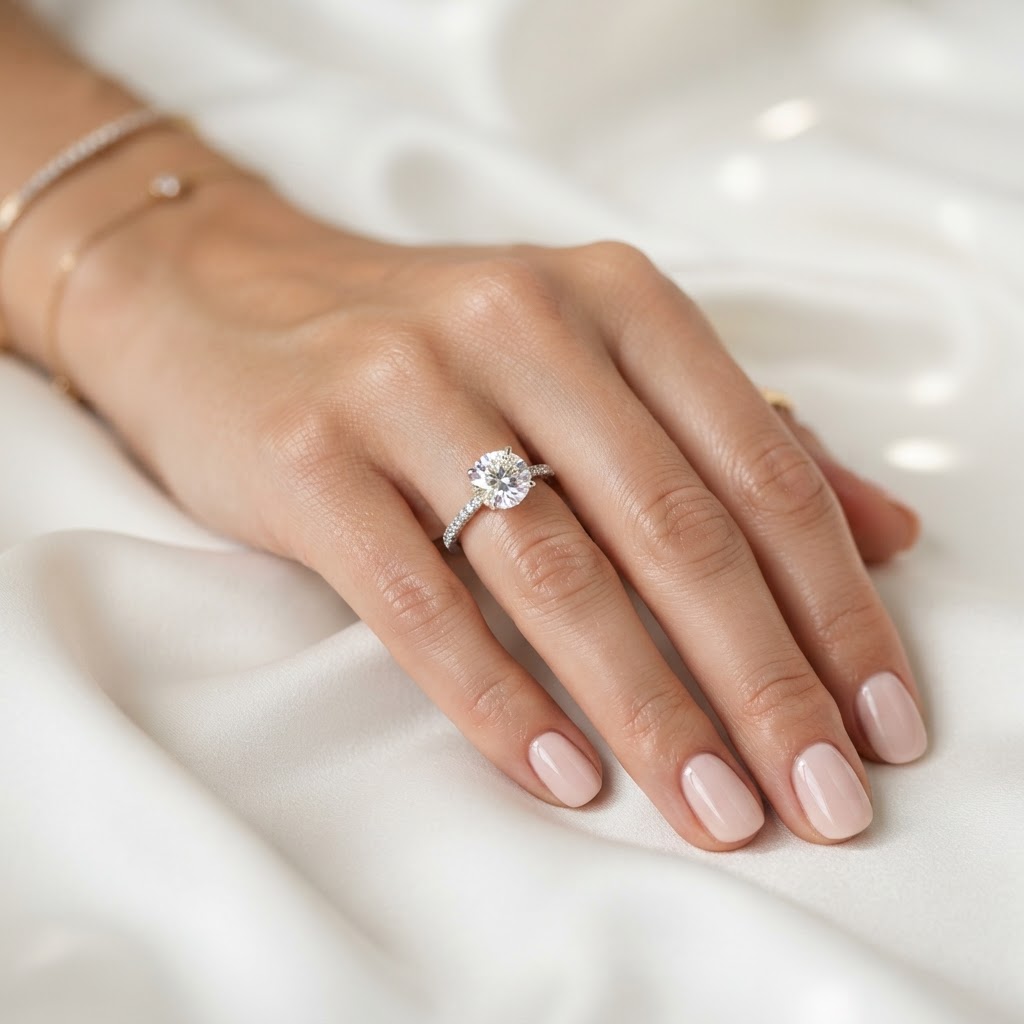 Manicured hand with diamond ring