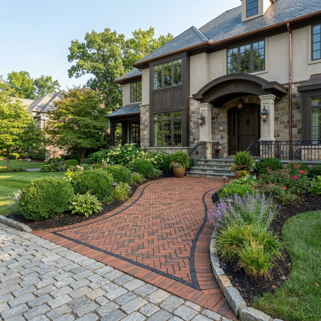 Cracked Walkway → Herringbone Brick Pavers — after