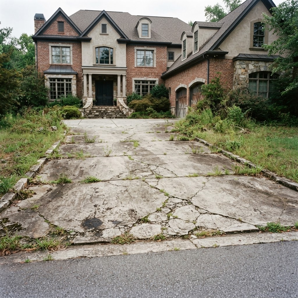 Cracked Concrete Driveway → Travertine Paver Driveway — before