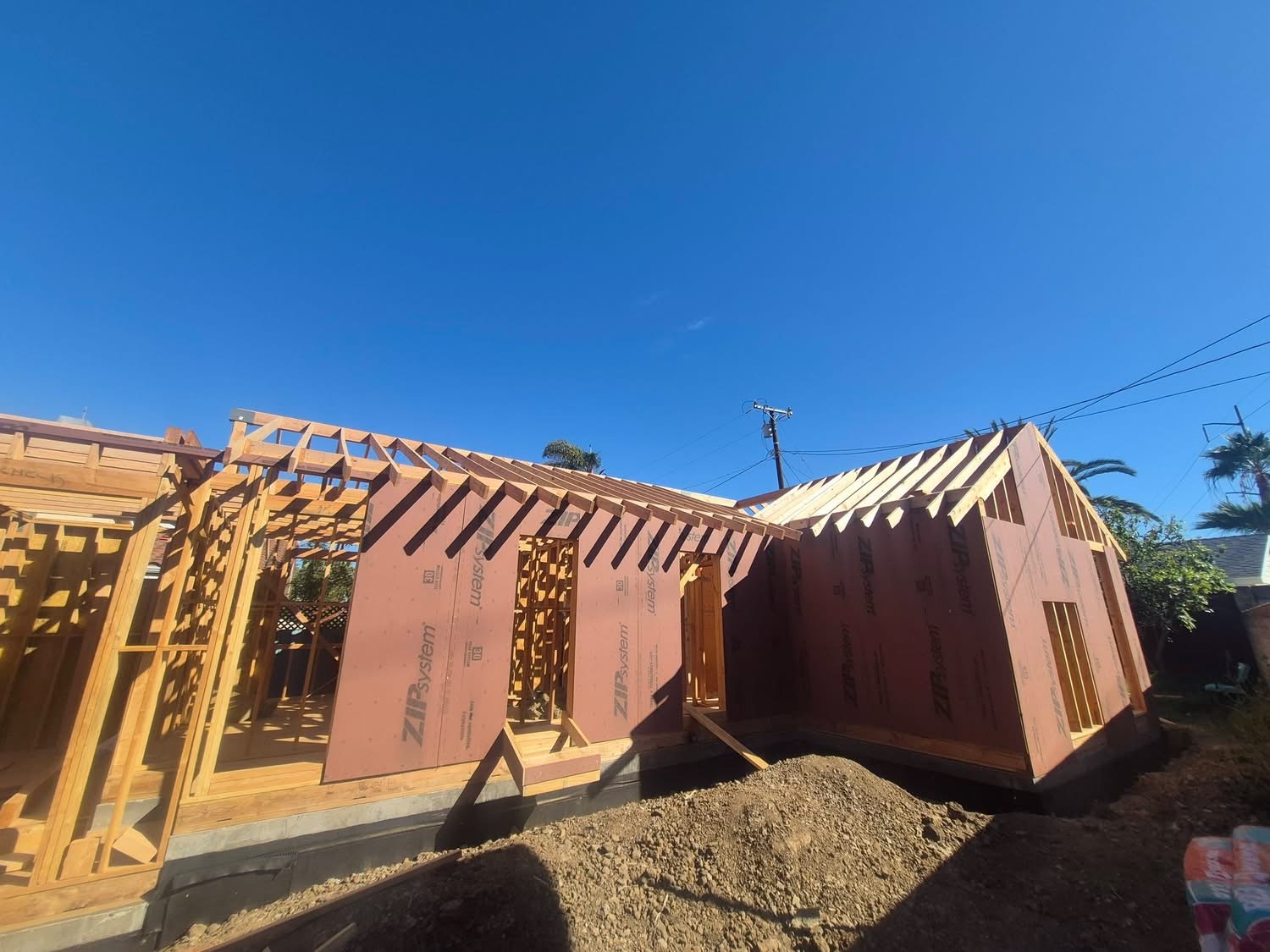 ADU exterior wall framing with ZIP System sheathing