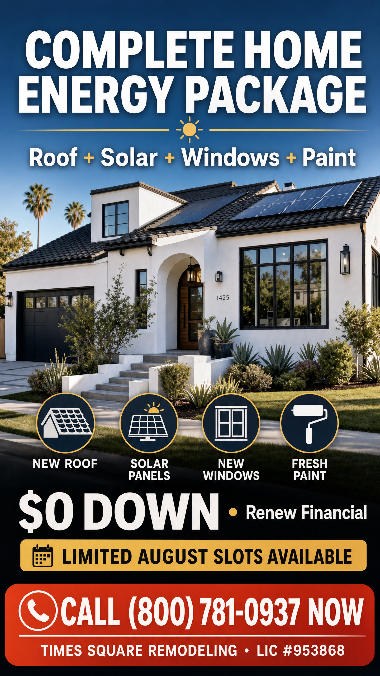 Complete Home Energy Package — modern home with solar panels
