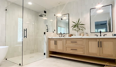Contemporary bathroom with custom vanity