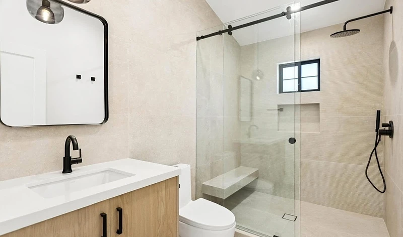 Modern bathroom remodel with freestanding tub