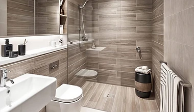 Luxury bathroom with custom stonework