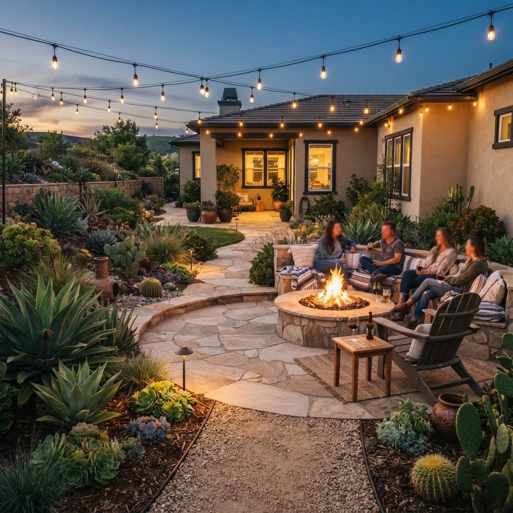 Pasadena - Fire Pit Patio with Succulents