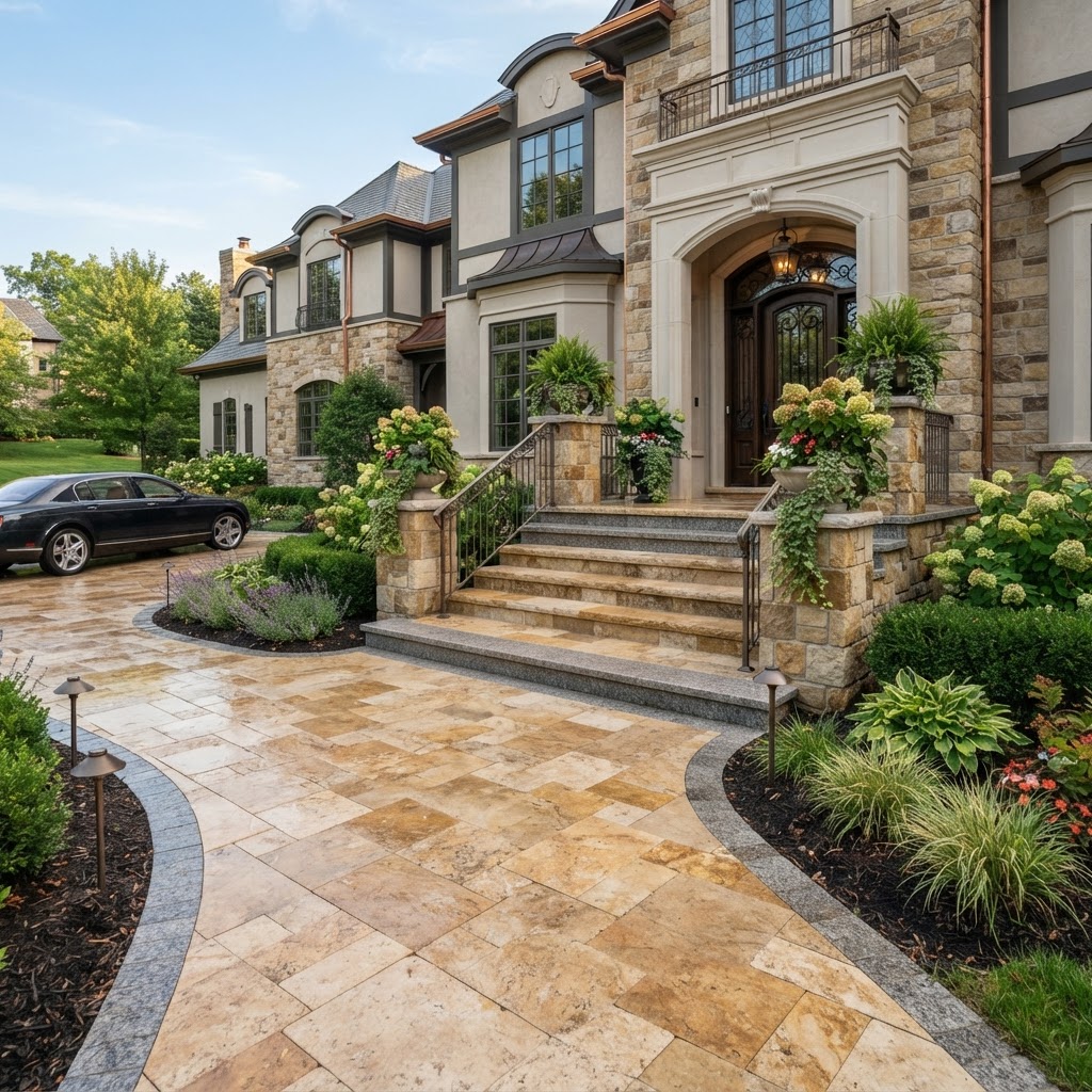Plain Concrete Entry → Natural Stone Paver Steps — after