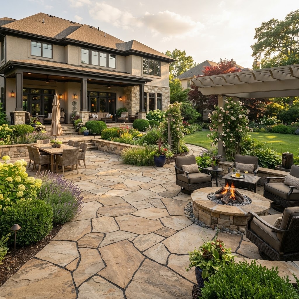 Bare Backyard → Flagstone Paver Patio — after