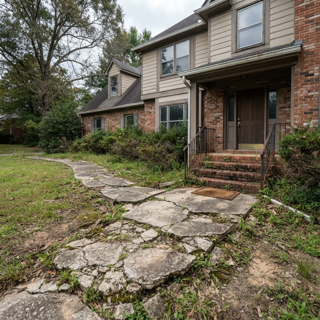 Cracked Walkway → Herringbone Brick Pavers — before