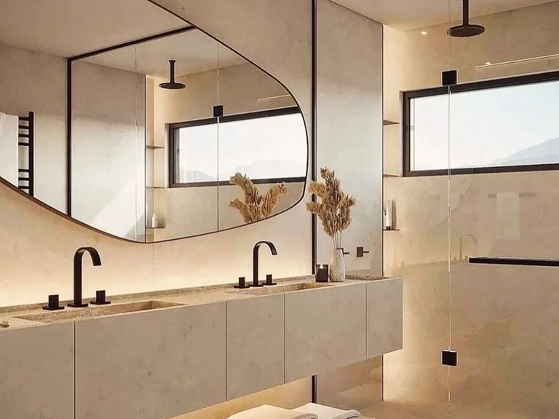 Custom bathroom vanity and mirror