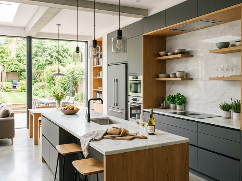 Custom kitchen with marble island