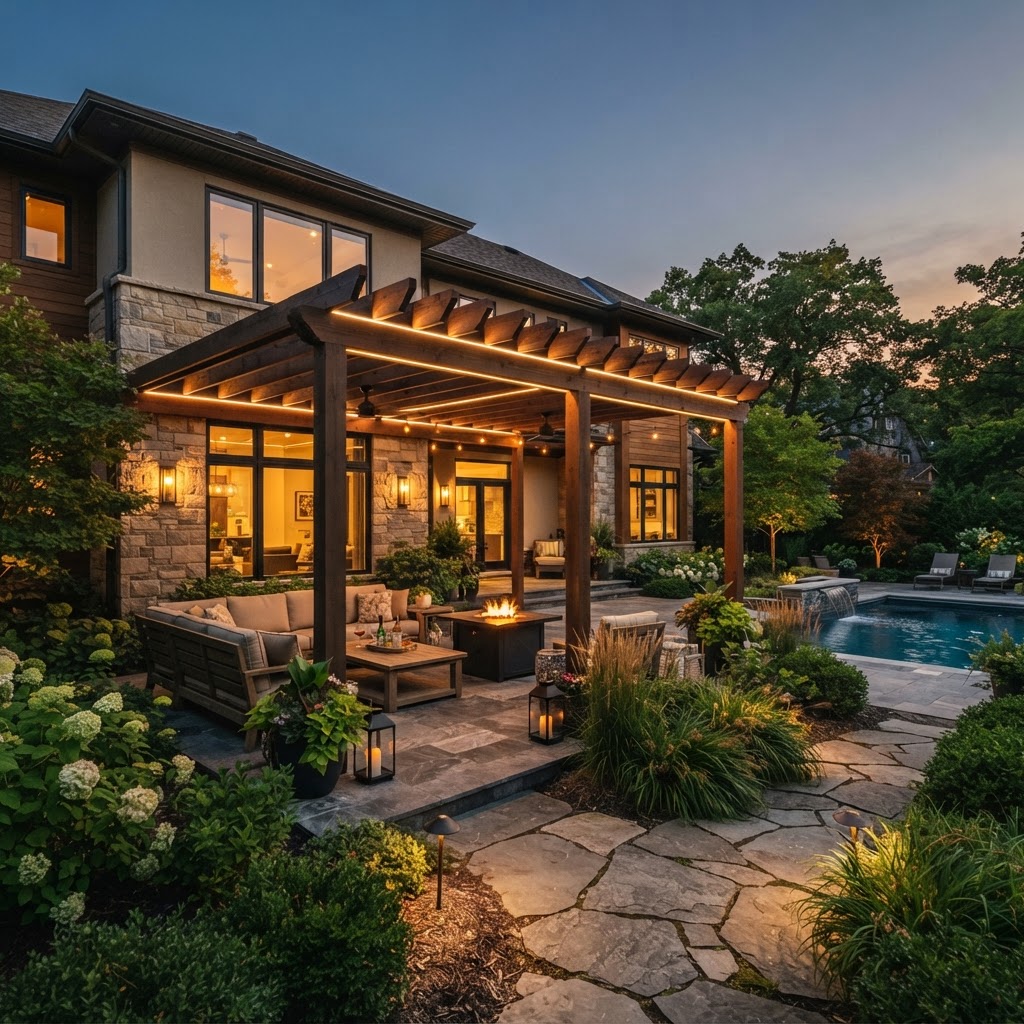 Pergola and sunroom on luxury home