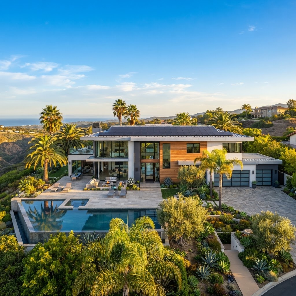 Luxury California home with solar panels