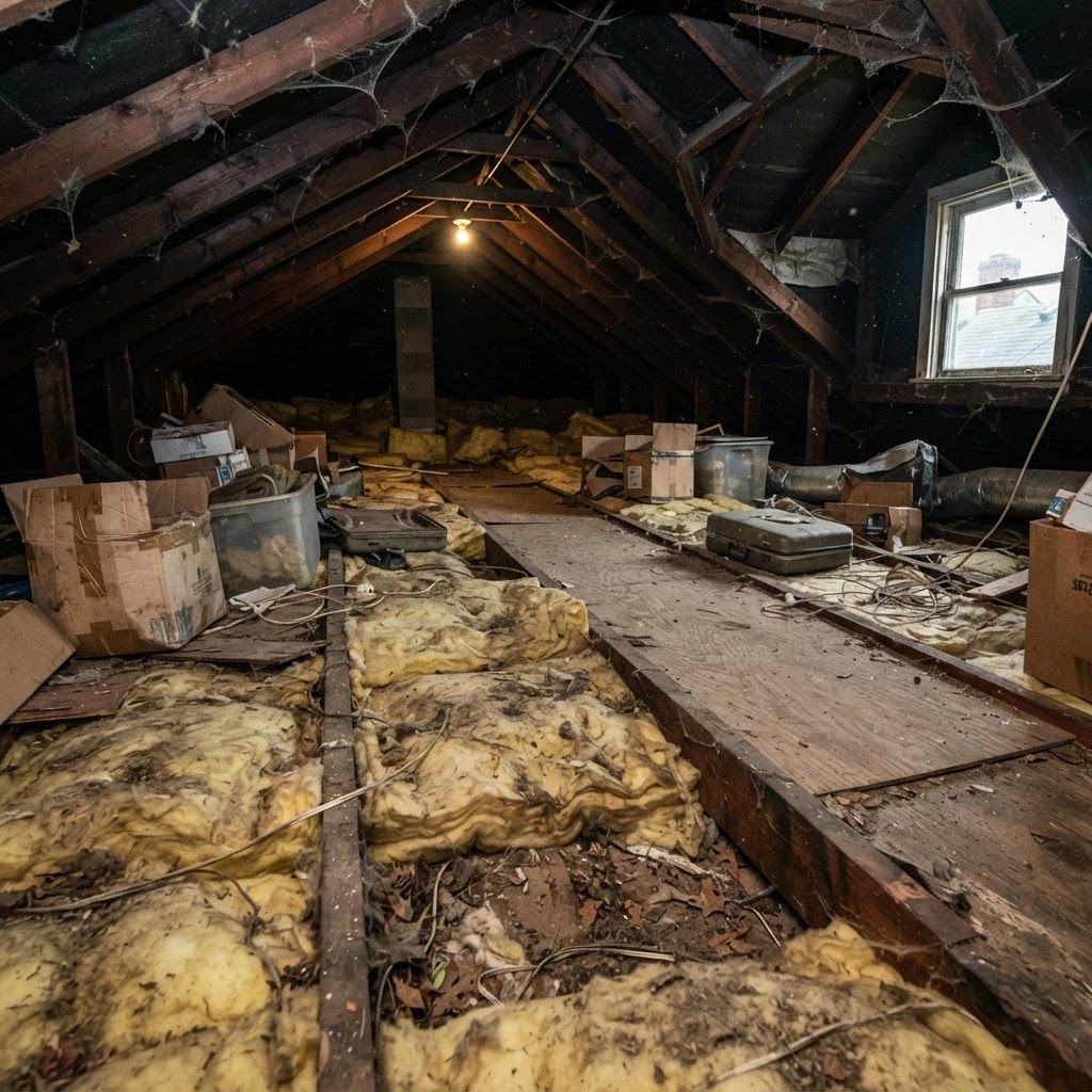 Old Compressed Insulation → Fresh Blown-In — before