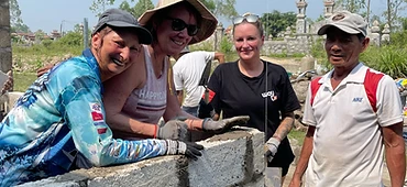 Building the cinder block wall together