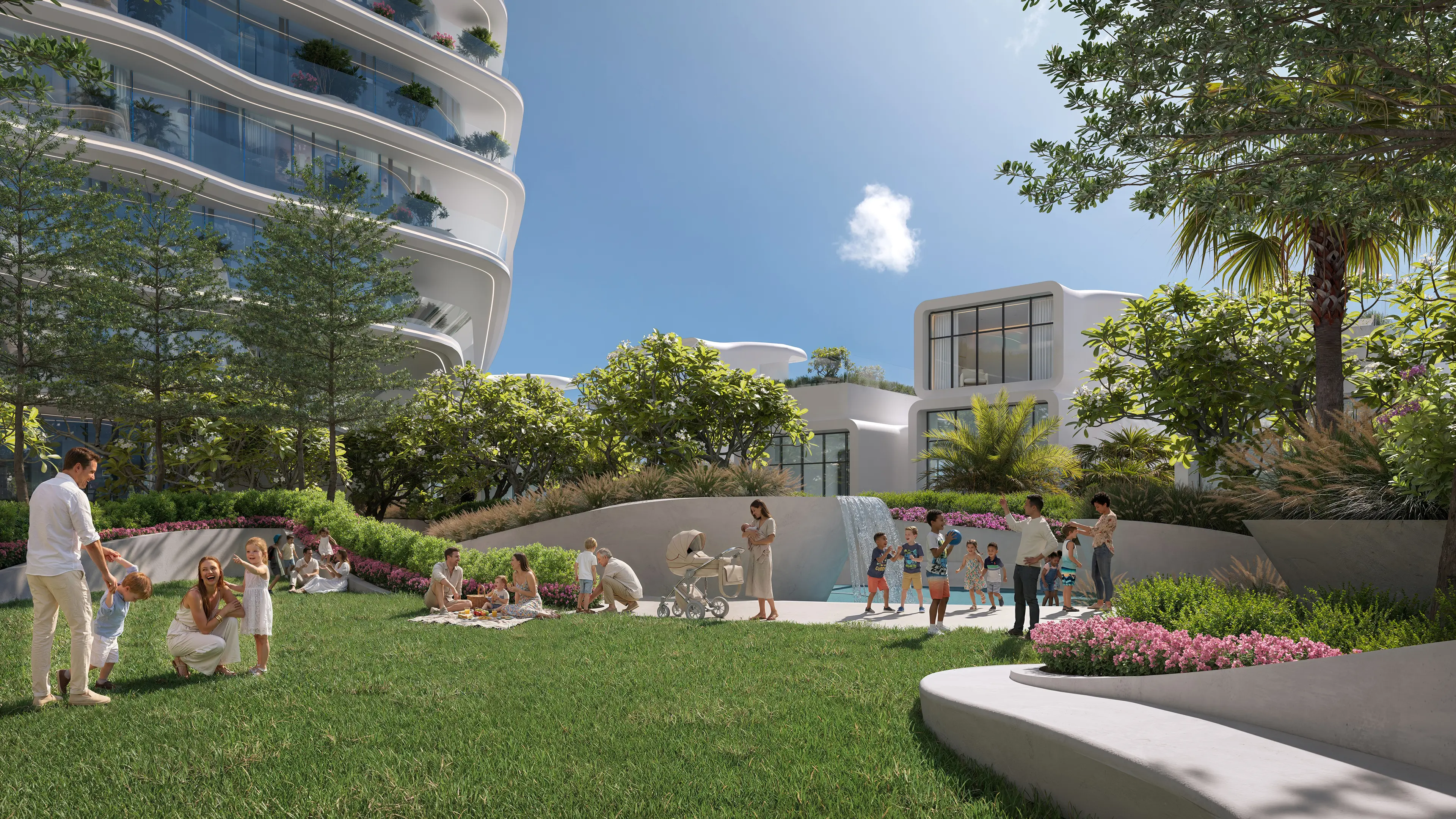 Oystra Villa Garden and Park View Oystra villa garden and park view with organic curved architecture by Zaha Hadid Architects