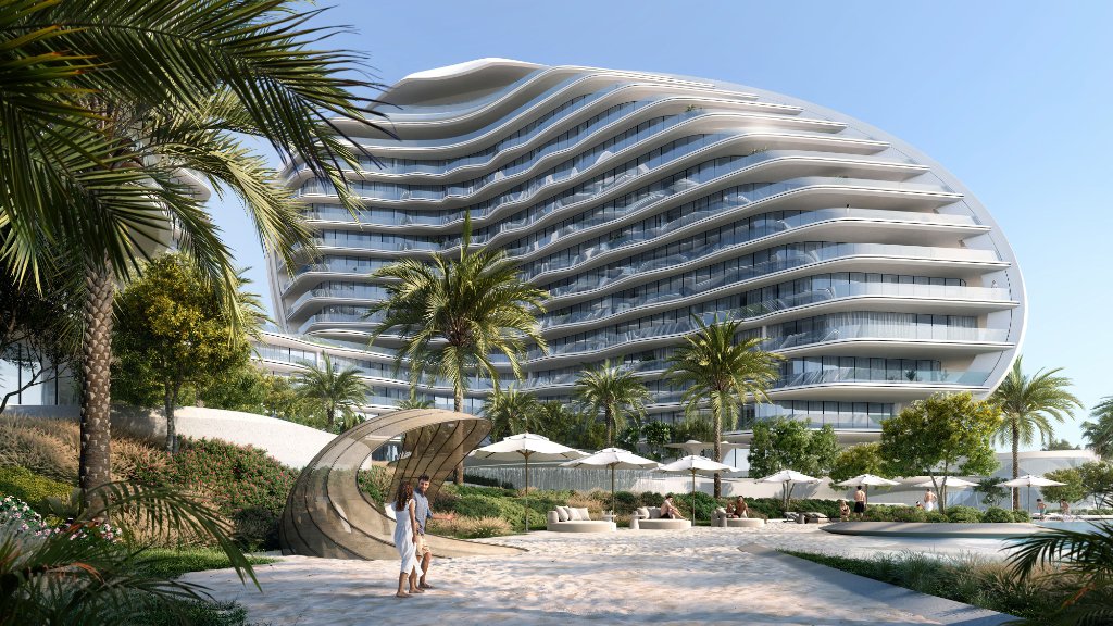 Oystra Beach Club Exterior by ZHA Oystra beach club exterior with sculptural wave-like pavilion and organic curved balconies by Zaha Hadid Architects