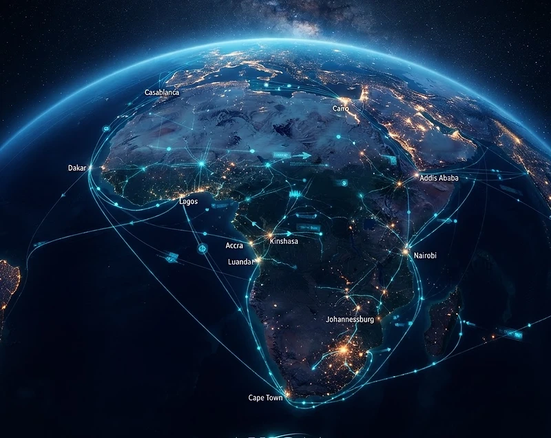 Africa at night, connected by digital networks