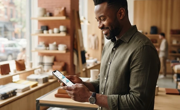 Merchant using PayOsOne app for payments