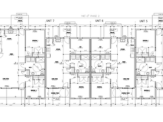 Architectural blueprint floor plan for a multi-unit residential build