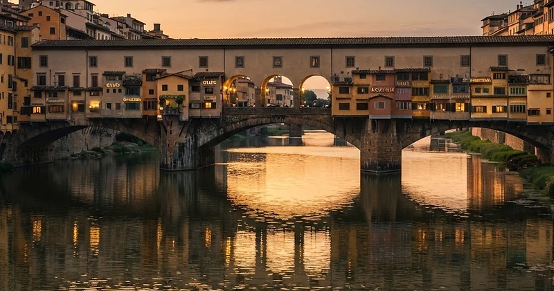 A wide cinematic view of Ponte Vecchio in Florence, Italy