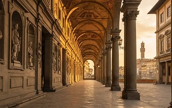 A wide cinematic view of Uffizi Gallery