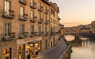 A cinematic view of Hotel Lungarno in Florence