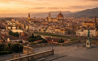 A wide cinematic view of Piazzale Michelangelo