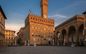 A wide cinematic view of Piazza della Signoria