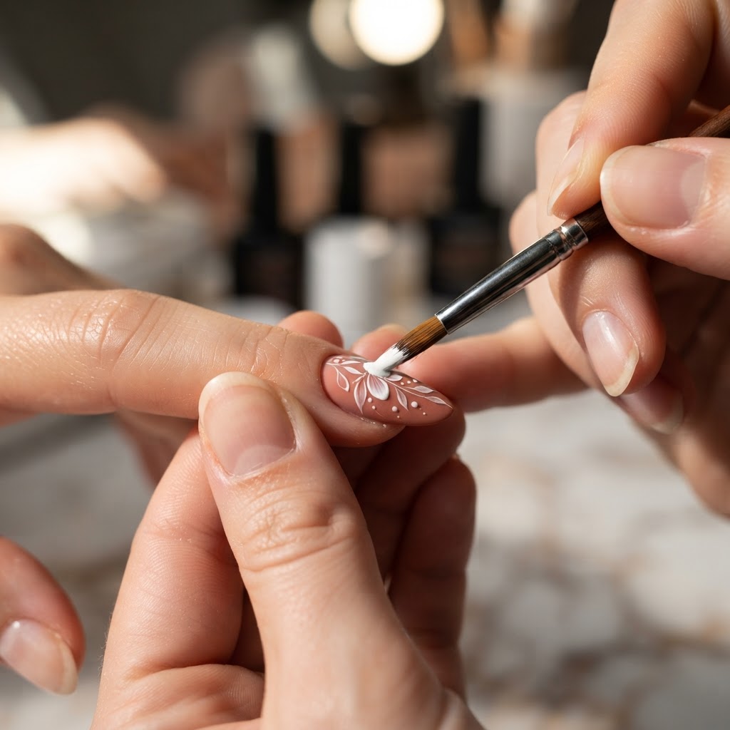 Nail artist applying nail art