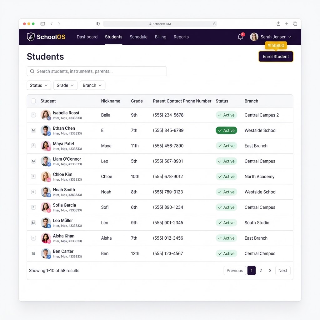 Student CRM screenshot