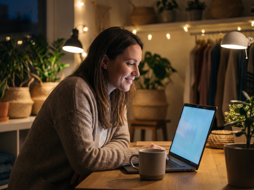 Business owner completing onboarding at her laptop