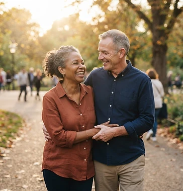 Happy mixed-racial couple in their 50s