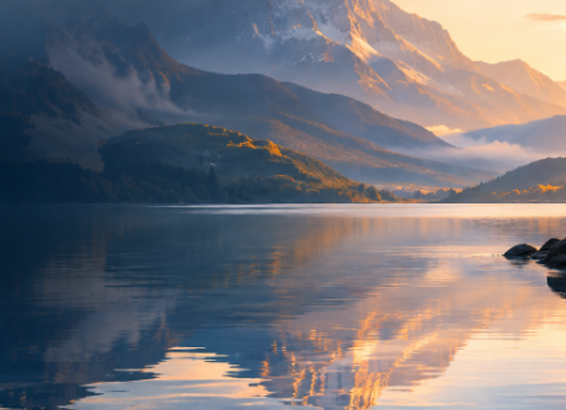 Mountain lake at sunrise