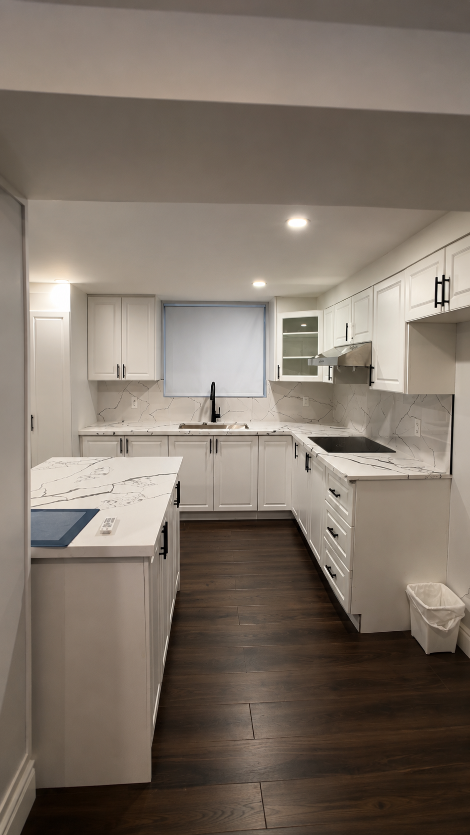 Basement Kitchen with Marble Counters