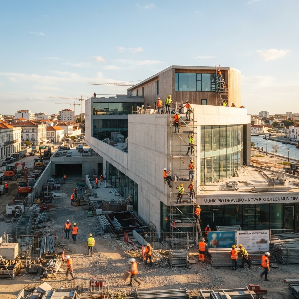 Trabalho de construção com escada encostada a uma parede