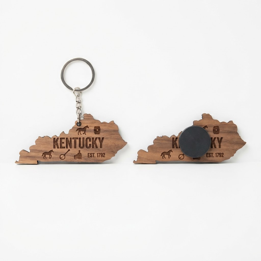 Kentucky Wooden Keychain & Magnet Set
