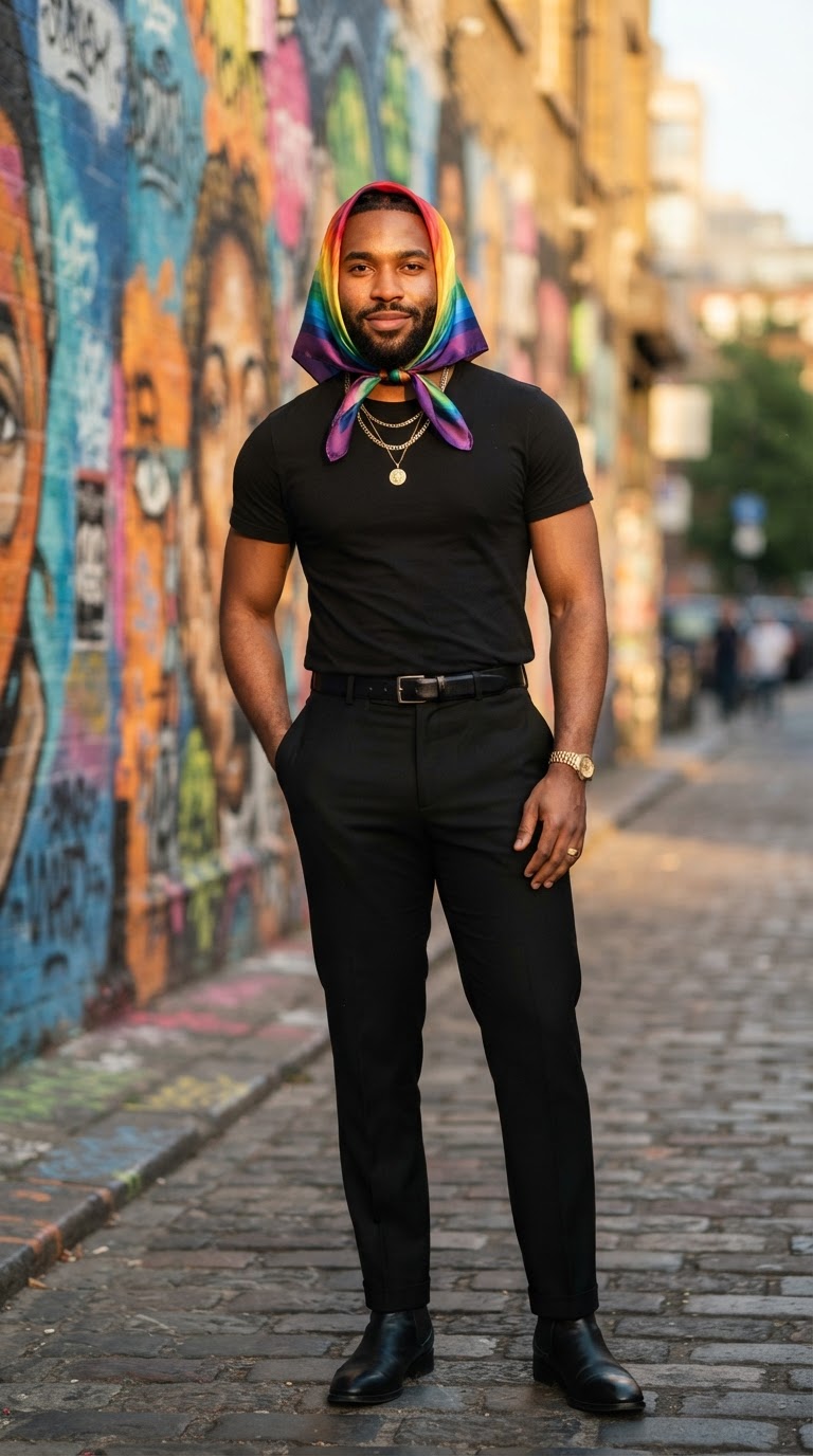 Silk Scarf Bandana with Monochrome Base