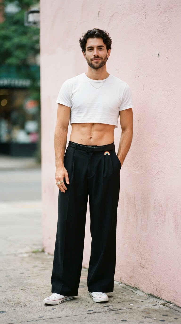 Cropped Top with High-Waisted Trousers