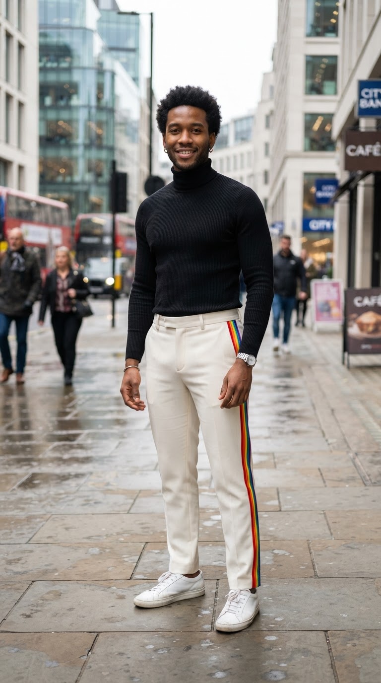 Tailored Trousers with Rainbow Side Stripe
