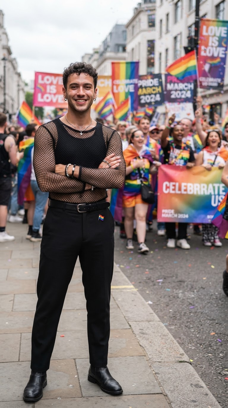 Mesh Top with High-Waisted Trousers