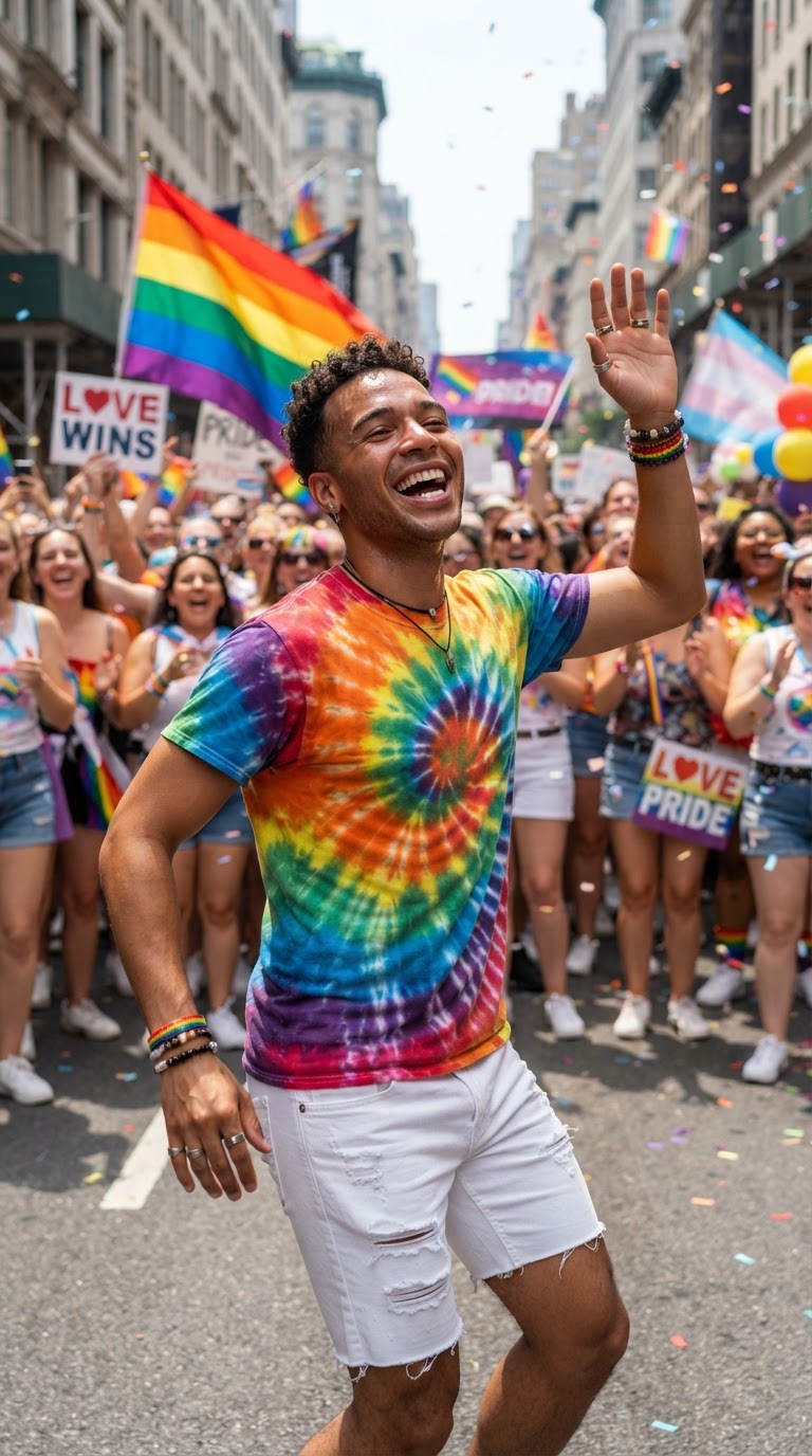 Tie-Dye Pride Tee with White Shorts