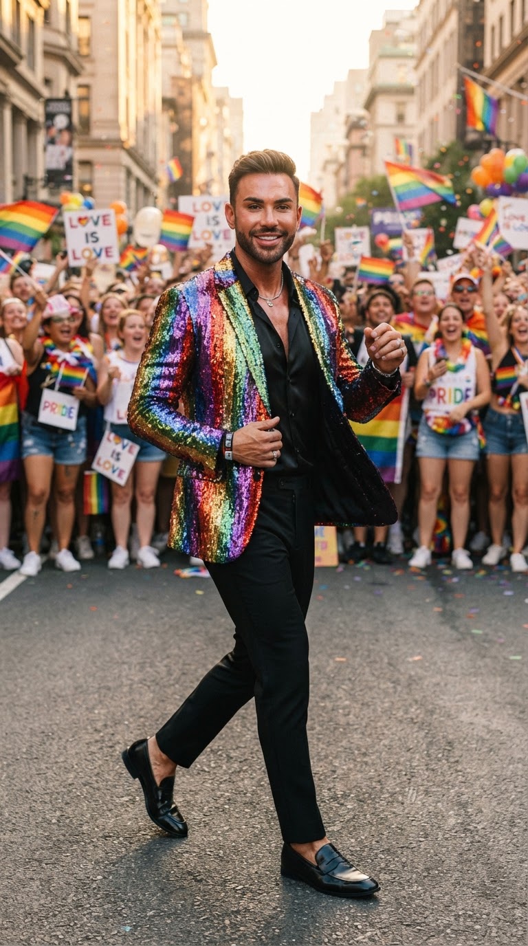 Sequin Rainbow Jacket with Black Trousers