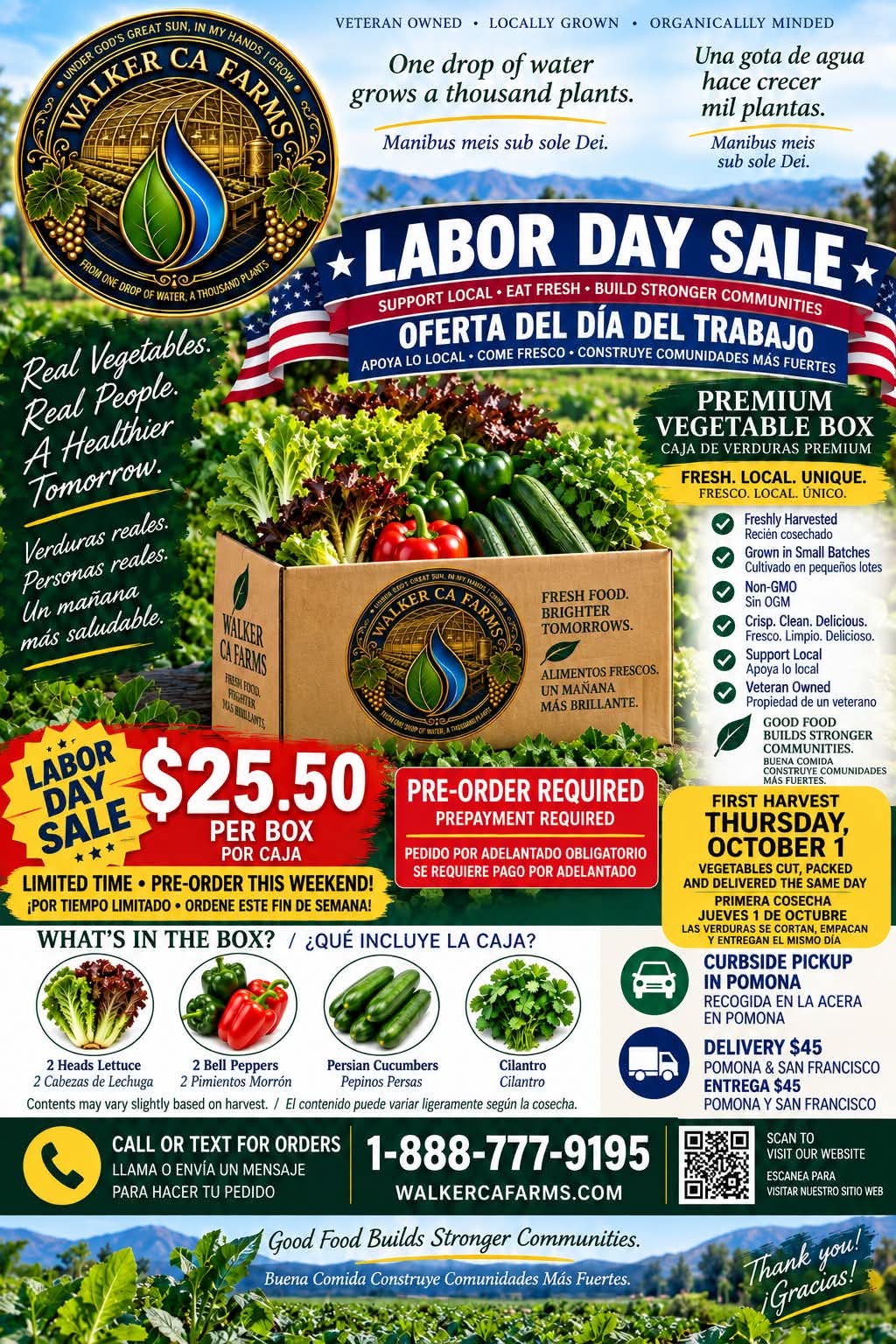 Walker CA Farms Labor Day Sale — Premium Vegetable Box $25.50 per box