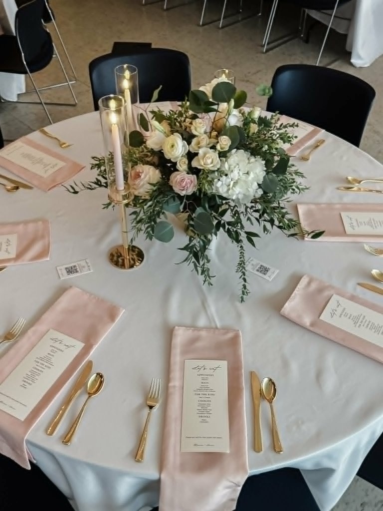 Folded linen napkins in place setting