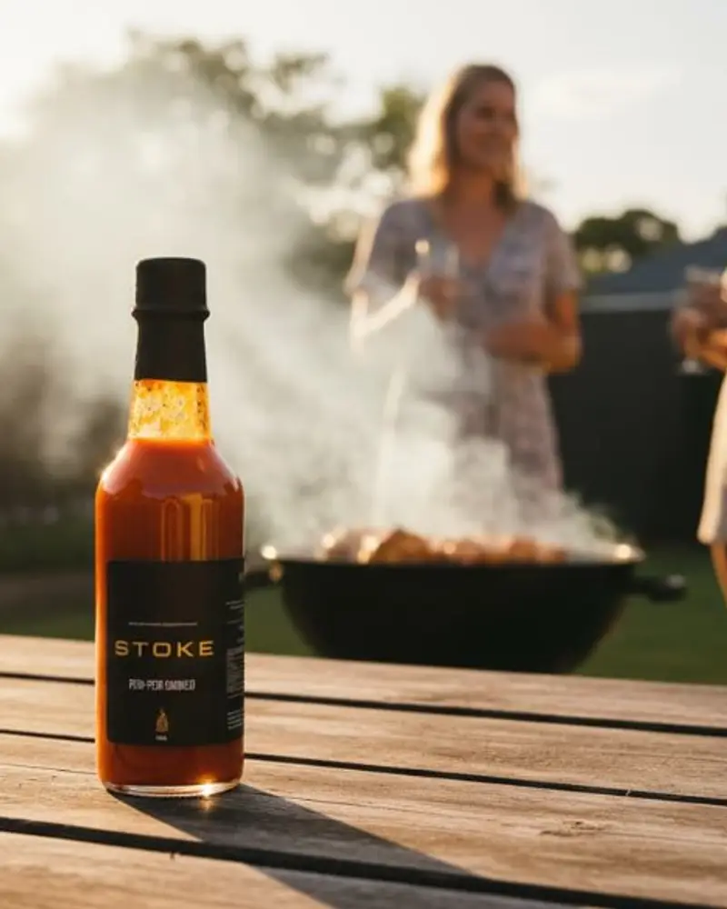 STOKE peri-peri sauce bottle at a park braai