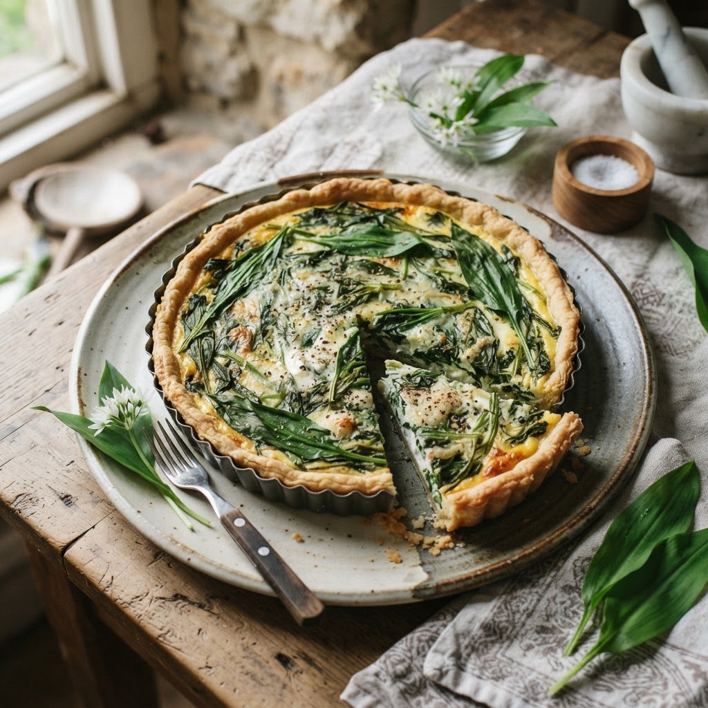 Wild Garlic & Crème Fraîche Tart