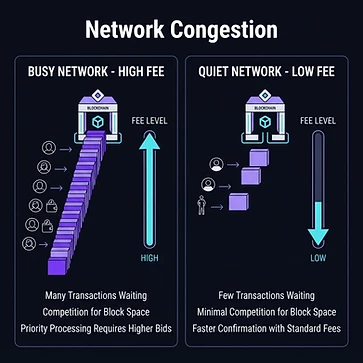 Conceptual comparison of busy and quiet blockchain transaction queues