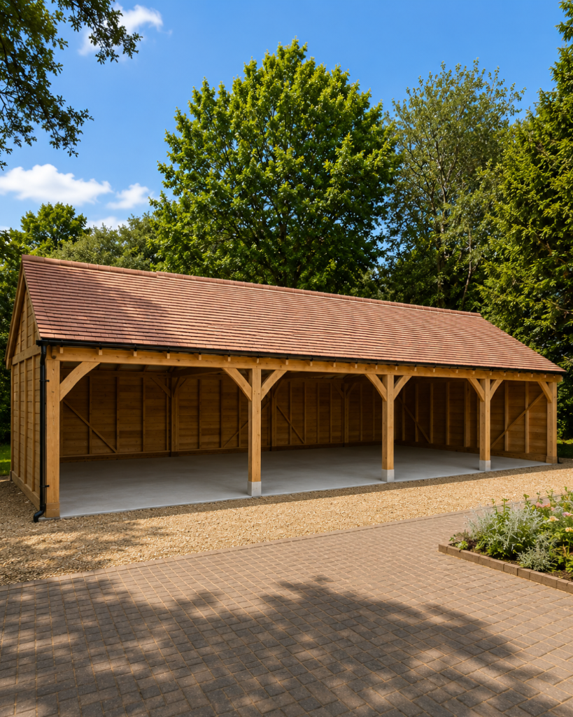 Triple-Bay Oak Car Port