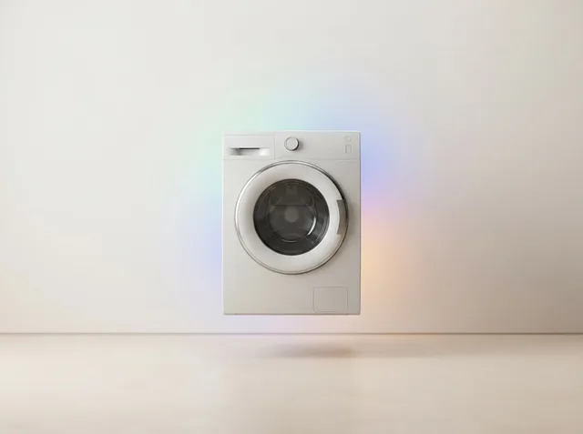 Lave-linge design flottant dans un studio lumineux