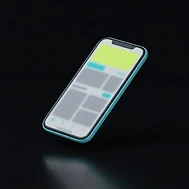 Illustration stylisée d’un téléphone posé sur une surface sombre, son écran montrant des blocs de couleur flous